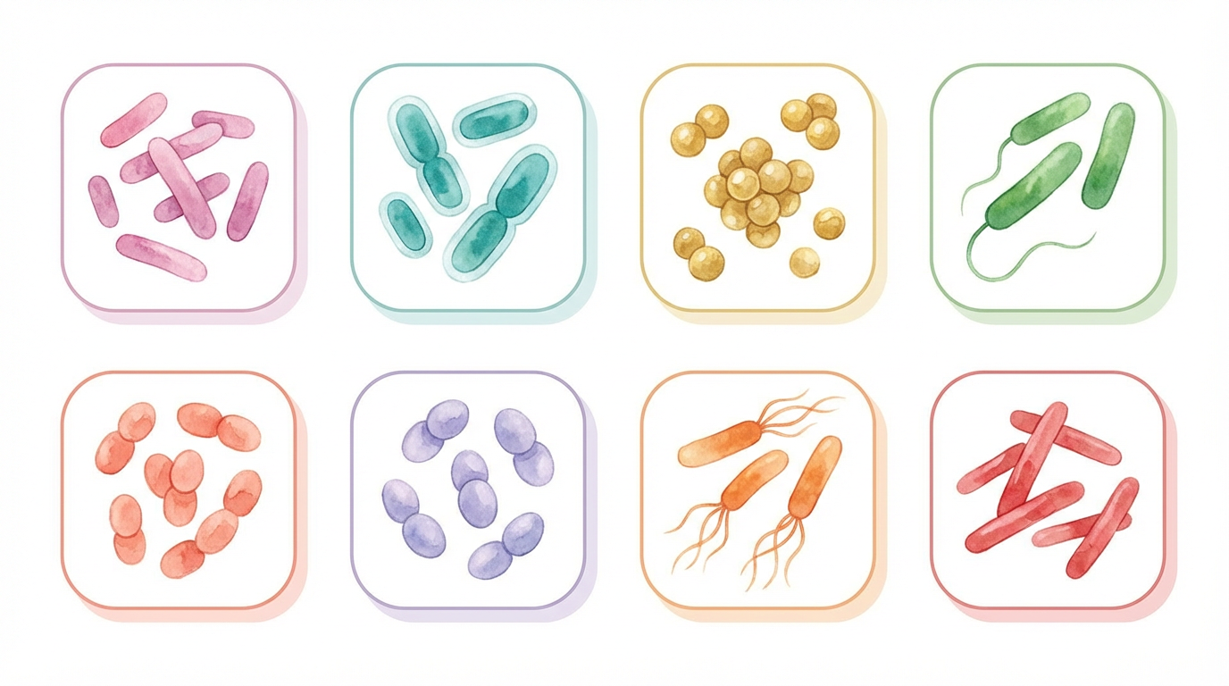 8 Tier 1 Priority Bacterial Pathogens - scientific illustration